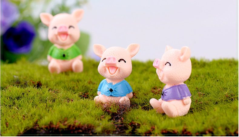 Cartoon Resin Colorful Pig Doll Toys Fairy Garden Decoration Miniture Fairy Garden Accessories Supplies Pot Bonsai Moss Fairy Garden Micro Landscape Miniature Garden Terrariums Fairy Garden Figurine Kits Items Auto Interior Decoration - 描述图 1