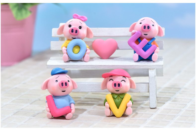 Cute Lovers Resin Pig Doll Toys Figurine Fairy Garden Decoration Miniture Fairy Garden Accessories Supplies Pot Bonsai Moss Fairy Garden Micro Landscape Miniature Garden Terrariums Fairy Garden Kits Items - 描述图 1