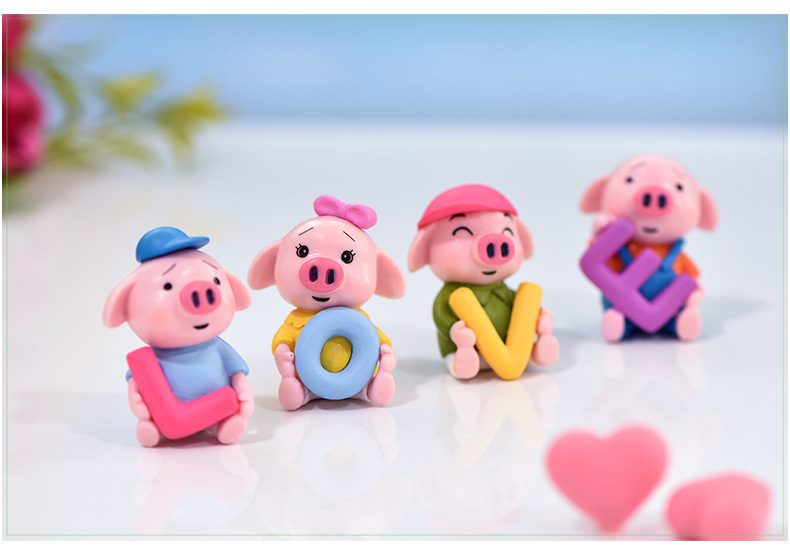 Cute Lovers Resin Pig Doll Toys Figurine Fairy Garden Decoration Miniture Fairy Garden Accessories Supplies Pot Bonsai Moss Fairy Garden Micro Landscape Miniature Garden Terrariums Fairy Garden Kits Items - 描述图 2