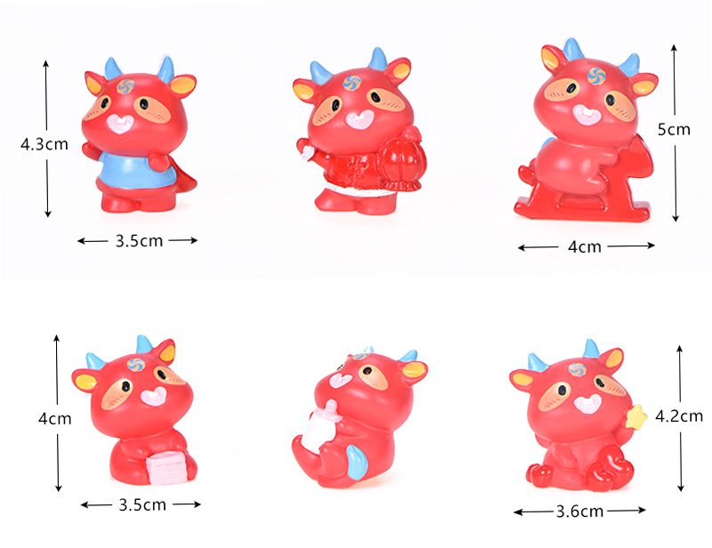 Miniture Fairy Garden Accessories Supplies Cartoon Resin Red Cattle Kids Toys Pot Bonsai Miniature Garden Terrariums Fairy Garden Animals Ox Figurine Kits Items Car Interior Decoration Table Ornaments - 描述图 1