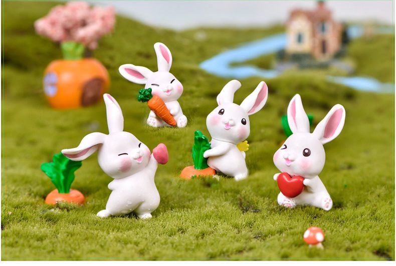 Mini Fairy Garden Animals Cartoon Resin Rabbit Figurine Dolls Pot Bonsai Terrariums Fairy Garden Decoration Wholesale Fairy Garden Accessories Supplies Lovely Mini Rabbit Small Kids Toys - 描述图 3