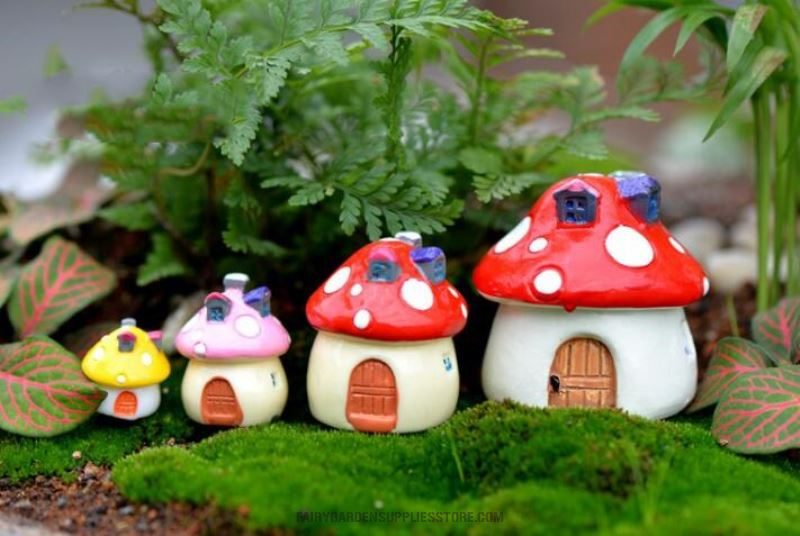 Mini Fairy Garden Mushroom House Miniature Garden Landscape Ornament Small Terrarium Fairy Garden Decoration Mediterranean Sea Style Aquarium Mushroom House Castle Resin Figurine Craft Plant Pot Fairy Garden Accessories - 描述图 2