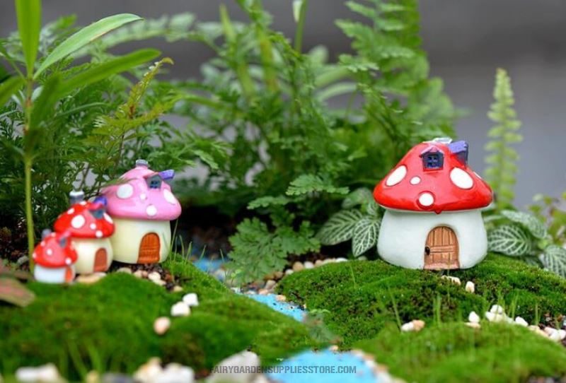 Mini Fairy Garden Mushroom House Miniature Garden Landscape Ornament Small Terrarium Fairy Garden Decoration Mediterranean Sea Style Aquarium Mushroom House Castle Resin Figurine Craft Plant Pot Fairy Garden Accessories - 描述图 1