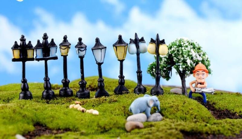 Vintage Streetlight Lamp Retro Mini Street Lamp Miniature Garden Ornament Streetlight Figurines Fairy Garden Decoration Resin Craft Light Micro Landscaping Diy Fairy Garden Accessories - 描述图 1