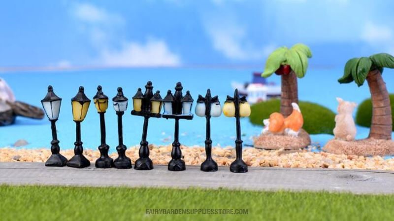 Vintage Streetlight Lamp Retro Mini Street Lamp Miniature Garden Ornament Streetlight Figurines Fairy Garden Decoration Resin Craft Light Micro Landscaping Diy Fairy Garden Accessories - 描述图 3
