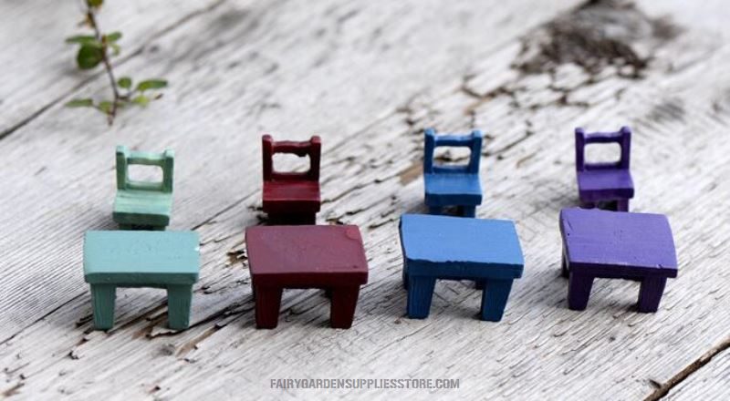 Zakka Fairy Garden Decoration Fairy Garden Accessories Mini Emulational Resin Small Table Stool Chairs Fairy Garden Micro Landscape Terrariums Fairy Garden Accessories - 描述图 2