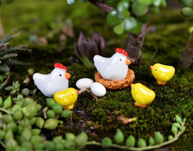 Mini Fairy Garden Resin Mini Chicken Egg Micro Landscape Fairy Garden Decoration Groceries Landscaping Decorate Small Chicken Nest Pasture Fairy Garden Accessories - 描述图 1