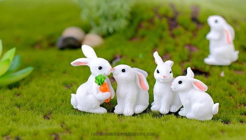 1 Pcs Lovely Resin White Rabbit Cute Micro Small Rabbit Ornament Landscape Easter Home & Garden Art Decoration Diy Miniatures Fairy Garden Supply - 描述图 1