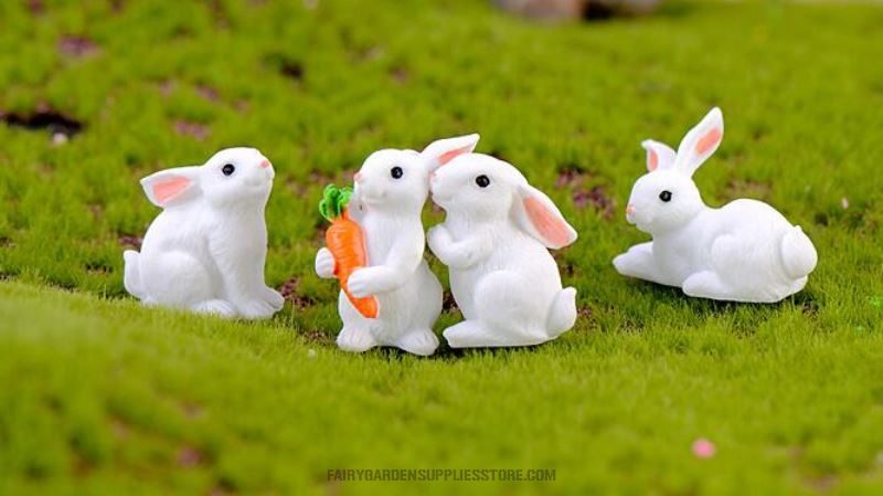 1 Pcs Lovely Resin White Rabbit Cute Micro Small Rabbit Ornament Landscape Easter Home & Garden Art Decoration Diy Miniatures Fairy Garden Supply - 描述图 2