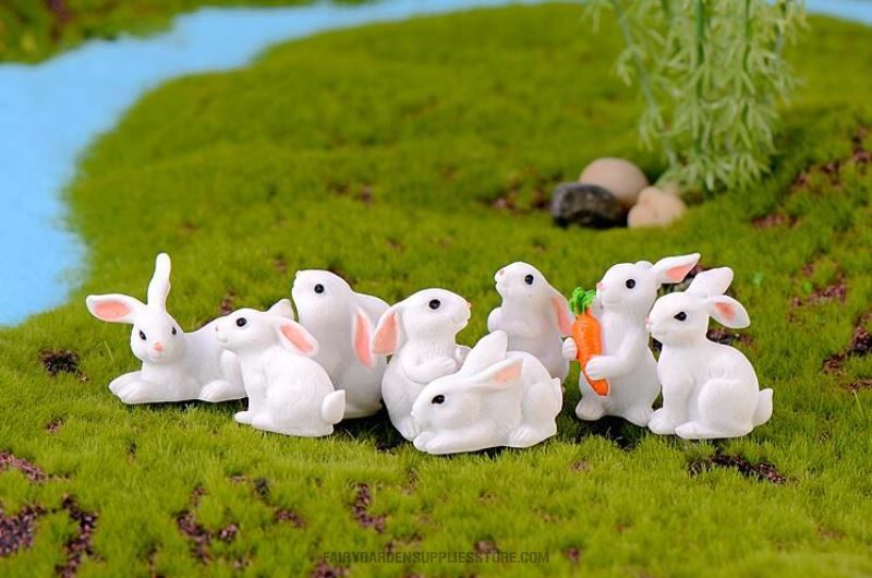 1 Pcs Lovely Resin White Rabbit Cute Micro Small Rabbit Ornament Landscape Easter Home & Garden Art Decoration Diy Miniatures Fairy Garden Supply - 描述图 3