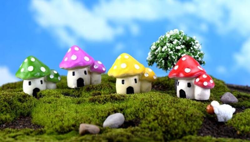 Fairy Garden Mushroom House Micro Landscape Miniature Fairy Garden Decoration Fairy Garden Accessories Mediterranean Sea Style Mushroom Castle Terrarium Bonsai Fairy House - 描述图 1