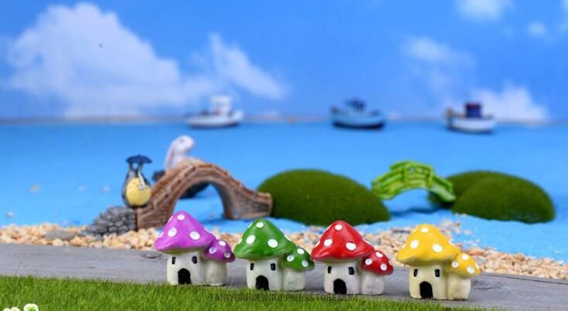 Fairy Garden Mushroom House Micro Landscape Miniature Fairy Garden Decoration Fairy Garden Accessories Mediterranean Sea Style Mushroom Castle Terrarium Bonsai Fairy House - 描述图 2