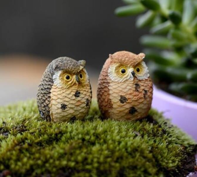 Terrariums Fairy Garden Owls Mini Fairy Garden Decoration Indoor Fairy Garden Accessories Feather Owls 4 Colour Desktop Toy Figurine Birds Succulent Plants Car Decoration Computer Ornament - 描述图 2