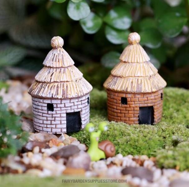Mini Fairy Garden Cottage Micro Landscape Miniature Garden Fairy Garden Ornament Resin House Big Small Thatched Cottage Diy Assemble Small Fairy Garden Decoration Fairy Garden Accessories Toys Room Decor - 描述图 1