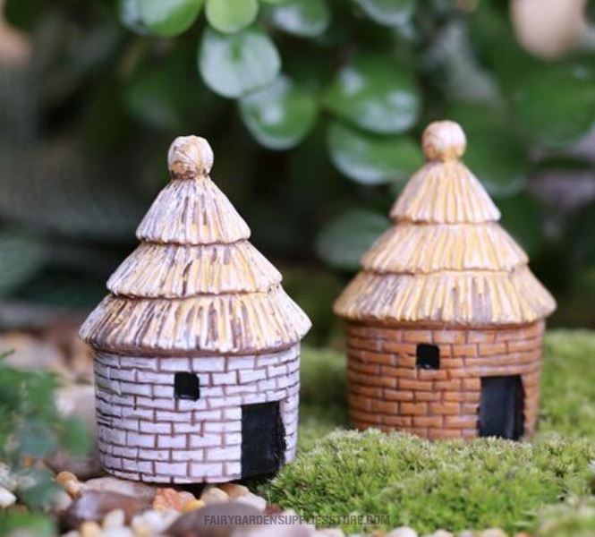 Mini Fairy Garden Cottage Micro Landscape Miniature Garden Fairy Garden Ornament Resin House Big Small Thatched Cottage Diy Assemble Small Fairy Garden Decoration Fairy Garden Accessories Toys Room Decor - 描述图 2