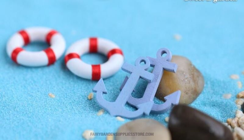 Mini Fairy Garden Boat Resin Figurines Terrariums Miniature Garden Bonsai Fairy Garden Decoration Artificial Sunshade Beach Chair Boat Anchor Life Buoy Girl Doll Seascape Fish Tank Diy Home Fairy Garden Accessories Aquarium - 描述图 3