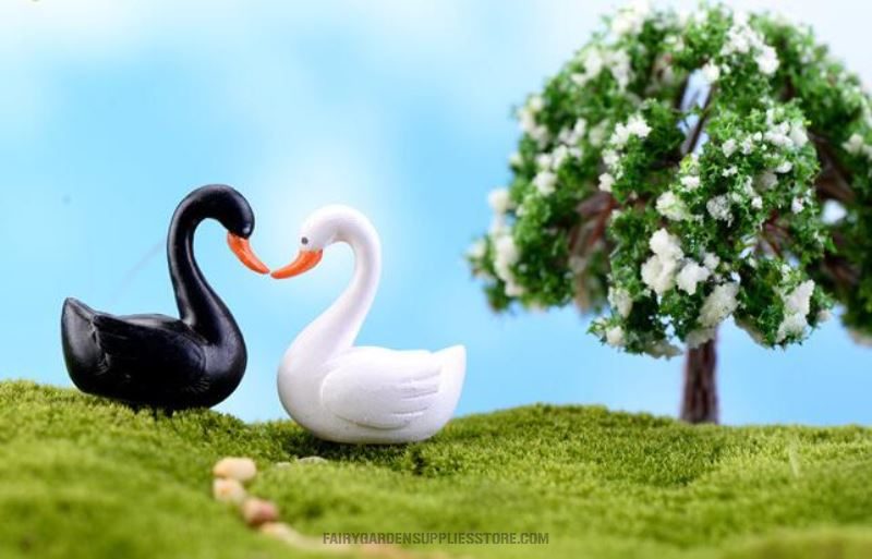 Pot Bonsai Fairy Garden Black White Swan Miniature Figurine Cartoon Love Ducks Decoration Mini Terrariums Fairy Garden Animals Statue Home Desk Kids Room Ornaments - 描述图 3