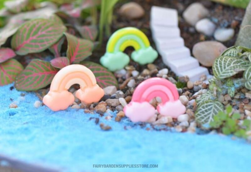 Lovely Three-colour Rainbow Pink Color Rainbow Miniature Fairy Garden Decoration Terrariums Fairy Garden Accessories Material Resin Bonsai Fairy Garden Ornament - 描述图 1
