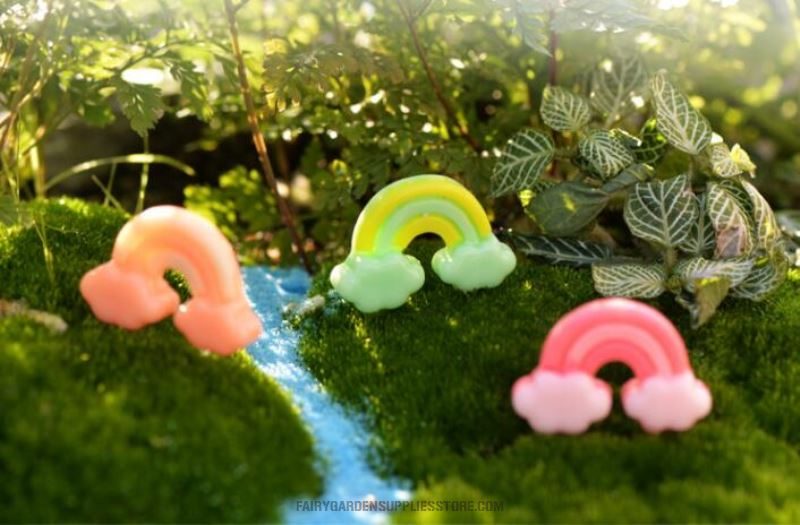 Lovely Three-colour Rainbow Pink Color Rainbow Miniature Fairy Garden Decoration Terrariums Fairy Garden Accessories Material Resin Bonsai Fairy Garden Ornament - 描述图 2