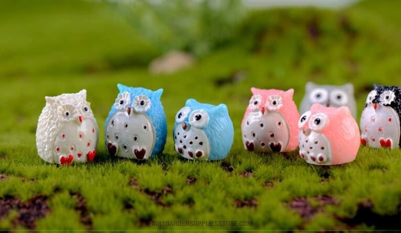 4Color Small Owls Resin Artificial Miniature Garden Fairy Garden Decoration Terrariums Fairy Garden Accessories Pot Bonsai Fairy Garden Ornament Diy Assemble Resin Small Birds Fairy Garden Animal Toys - 描述图 1