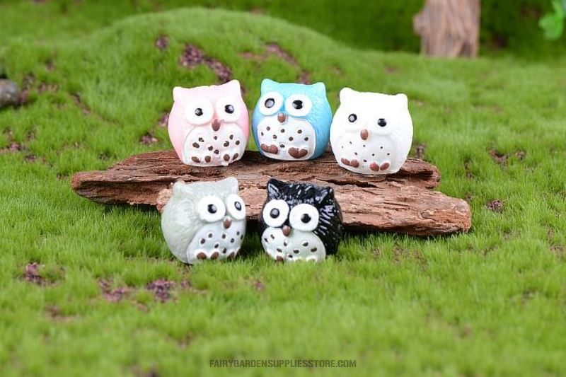 4Color Small Owls Resin Artificial Miniature Garden Fairy Garden Decoration Terrariums Fairy Garden Accessories Pot Bonsai Fairy Garden Ornament Diy Assemble Resin Small Birds Fairy Garden Animal Toys - 描述图 3