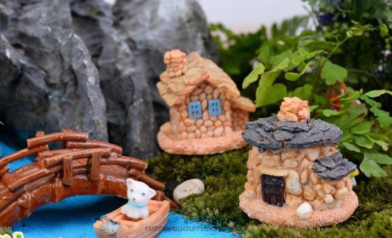 Mini House Villa Woodland Fairy Figurines Castle Diy Fairy Garden Miniatures Castles Terrarium Figurines Bonsai Fairy Garden Accessories Elves Castle Stone House Ecology Bottle Bonsai - 描述图 3