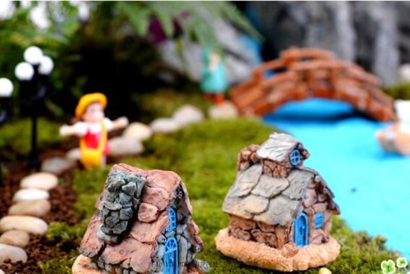 Mini House Villa Woodland Fairy Figurines Castle Diy Fairy Garden Miniatures Castles Terrarium Figurines Bonsai Fairy Garden Accessories Elves Castle Stone House Ecology Bottle Bonsai - 描述图 2
