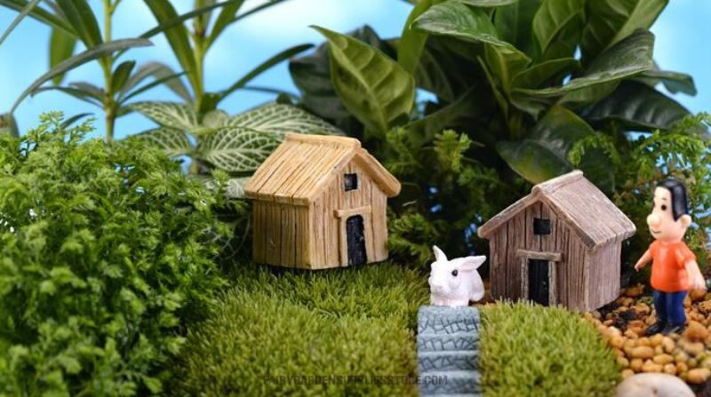 Mini Farm Hut Micro Landscape Miniature Garden Terrariums Fairy Garden Ornament Resin Frame House Diy Assemble Small Fairy Garden Decoration Bonsai Fairy Garden Accessories Toys - 描述图 1