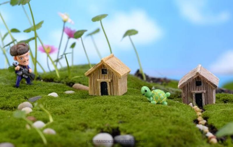 Mini Farm Hut Micro Landscape Miniature Garden Terrariums Fairy Garden Ornament Resin Frame House Diy Assemble Small Fairy Garden Decoration Bonsai Fairy Garden Accessories Toys - 描述图 3