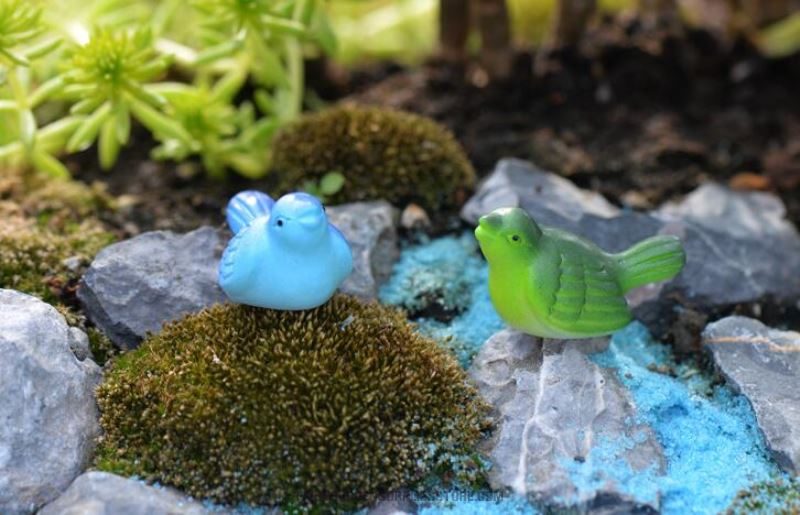 Cute 4Color Small Birds Diy Assemble Pot Bonsai Resin Craftwork Moss Fairy Garden Micro Landscape Miniature Garden Ecology Bottle Fairy Garden Decoration Emulational Animals - 描述图 3