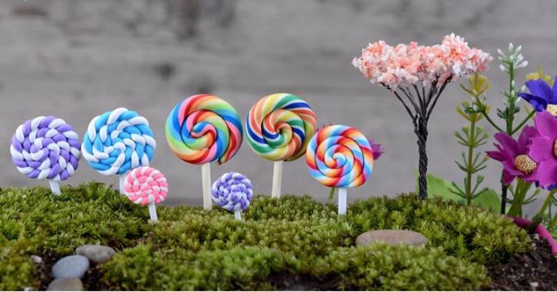 Mini Resin Lollipop Terrariums Fairy Garden Accessories Micro Landscape Miniature Garden Fairy Garden Ornament Lovely Lollipop Diy Assemble Fairy Garden Decoration Fairy Garden Toys - 描述图 3