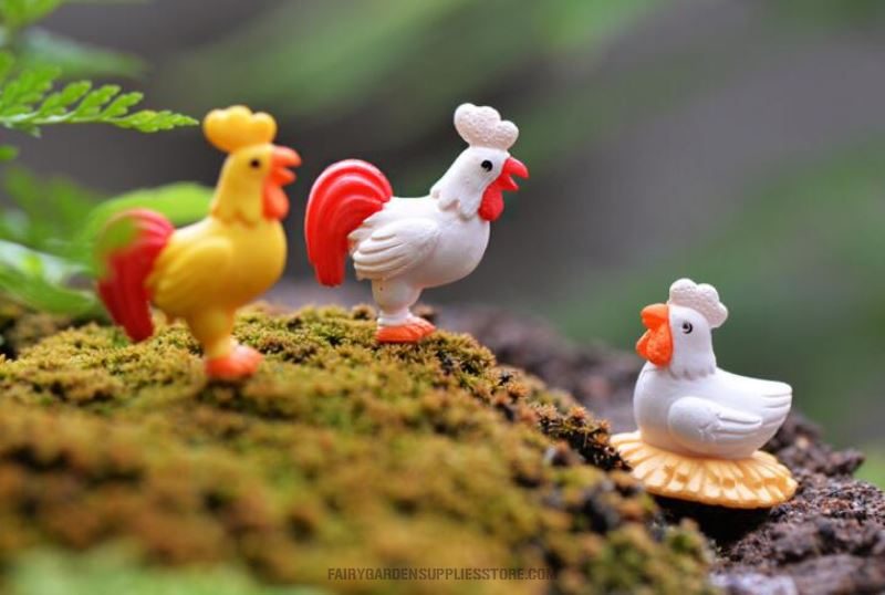 Mini Resin Cock Hen Moss Fairy Garden Micro Landscape Miniature Garden Decorate Terrariums Fairy Garden Decoration Pot Bonsai Fairy Garden Accessories Rooster Mini Emulational Chicken Pvc Toy Figurine Animal Doll - 描述图 2