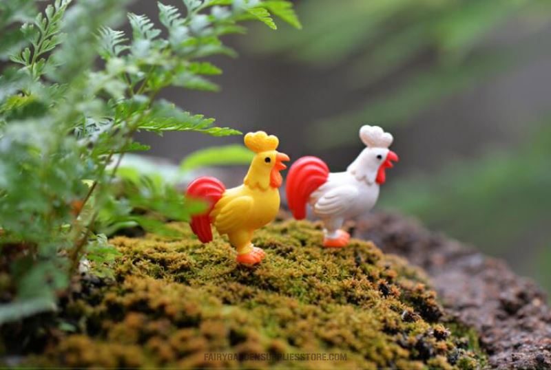 Mini Resin Cock Hen Moss Fairy Garden Micro Landscape Miniature Garden Decorate Terrariums Fairy Garden Decoration Pot Bonsai Fairy Garden Accessories Rooster Mini Emulational Chicken Pvc Toy Figurine Animal Doll - 描述图 3