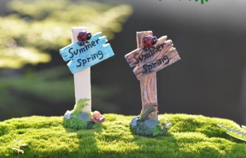 Mini Fairy Garden Road Sign Pot Bonsai Welcome Stake Figurines Miniature Craft Signpost Fairy Garden Miniature Bonsai Micro Landscape Terrariums Doll House Decor - 描述图 1