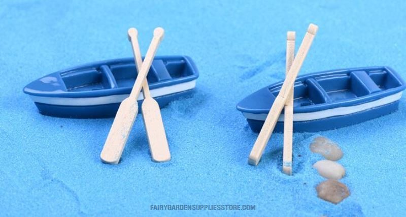 Mini Boats Oars Fairy Garden Accessories Micro Landscape Fairy Garden Decoration Small Boat And Boat Oar Pot Bonsai Fairy Garden Diy Material Miniature Natural Resin Craft Figurine Terrariums Garden Decorations Decor Ship - 描述图 1