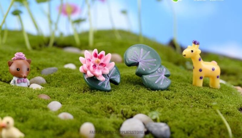 Moss Fairy Garden Lotus Micro Landscape Miniature Garden Decorate Terrariums Fairy Garden Decoration Pot Bonsai Fairy Garden Accessories Lotus Leaf Small Flower Diy Material Wholesale Resin Plants - 描述图 1