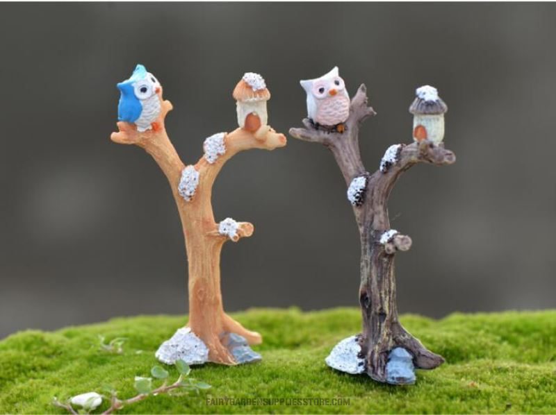 Mini Fairy Garden Decoration Resin Tree Owls Terrariums Fairy Garden Accessories Emulational Branch Plant Animal Diy Assemble Pot Bonsai Table Decoration Accessories - 描述图 3