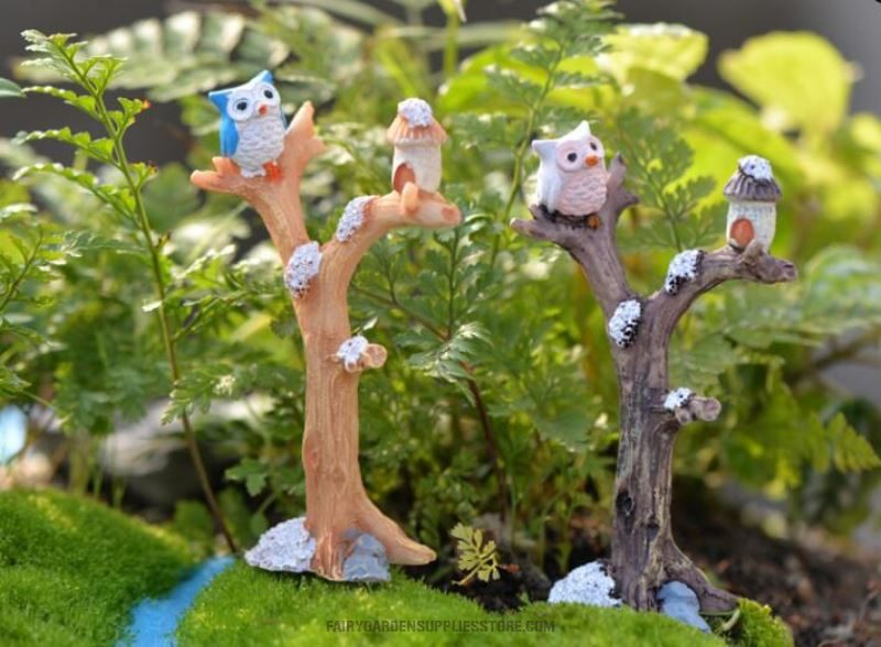 Mini Fairy Garden Decoration Resin Tree Owls Terrariums Fairy Garden Accessories Emulational Branch Plant Animal Diy Assemble Pot Bonsai Table Decoration Accessories - 描述图 4