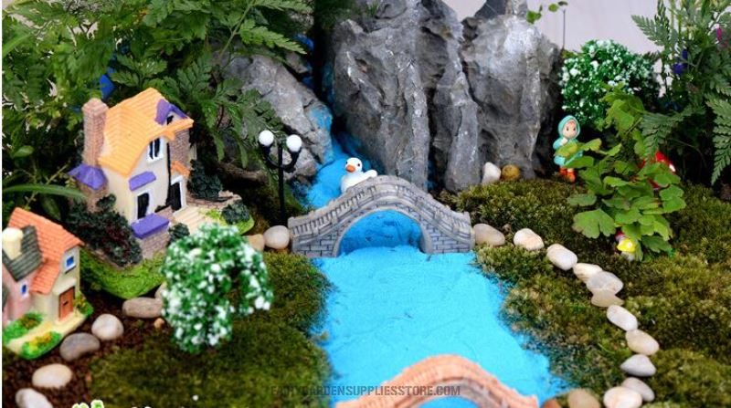 Mini Fairy Garden Arch Bridge Micro Landscape Miniature Garden Landscaping Terrariums Fairy Garden Ornament Resin Style Emulational Semi-circle Bridge Pot Bonsai Fairy Garden Accessories - 描述图 1