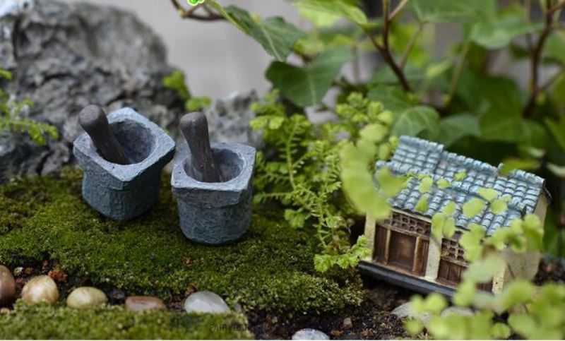 Mini Fairy Garden Accessories Resib Mashing Bowl Micro Landscape Miniature Garden Stone Mortar Succulent Plants Pot Bonsai Fairy Garden Decoration Terrariums Fairy Garden Accessories Stone Succulent Plants Diy Material - 描述图 1