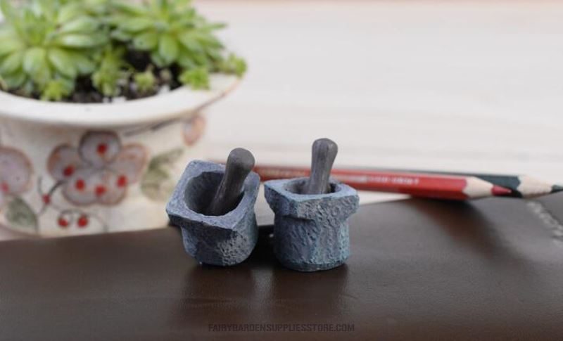 Mini Fairy Garden Accessories Resib Mashing Bowl Micro Landscape Miniature Garden Stone Mortar Succulent Plants Pot Bonsai Fairy Garden Decoration Terrariums Fairy Garden Accessories Stone Succulent Plants Diy Material - 描述图 4