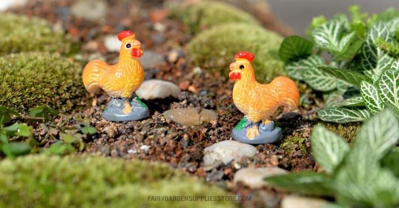 Mini Fairy Garden Animals Resin Cock Micro Landscape Miniature Garden Decorate Pot Bonsai Fairy Garden Decoration Terrarium Fairy Garden Accessories Aquarium Landscaping Cartoon Mini Color Chicken Home Decoration Figurines - 描述图 2