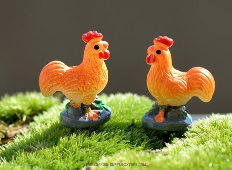 Mini Fairy Garden Animals Resin Cock Micro Landscape Miniature Garden Decorate Pot Bonsai Fairy Garden Decoration Terrarium Fairy Garden Accessories Aquarium Landscaping Cartoon Mini Color Chicken Home Decoration Figurines - 描述图 3