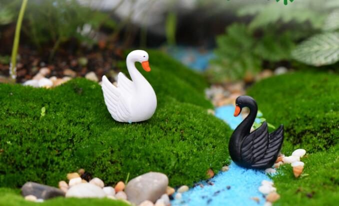 Mini Resin Black White Feather Swan Pot Bonsai Fairy Garden Accessories Birds Micro Landscape Miniature Garden Terrariums Fairy Garden Decoration Artificial Fairy Garden Ornament Child Gift Resin Crafts Accessories Decor Animals - 描述图 1
