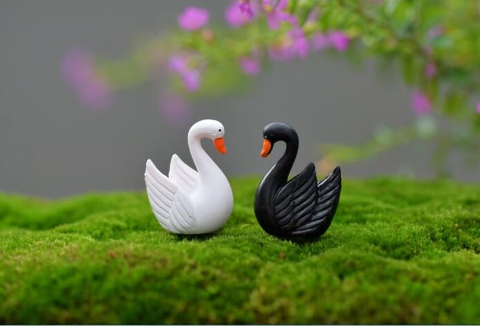 Mini Resin Black White Feather Swan Pot Bonsai Fairy Garden Accessories Birds Micro Landscape Miniature Garden Terrariums Fairy Garden Decoration Artificial Fairy Garden Ornament Child Gift Resin Crafts Accessories Decor Animals - 描述图 3