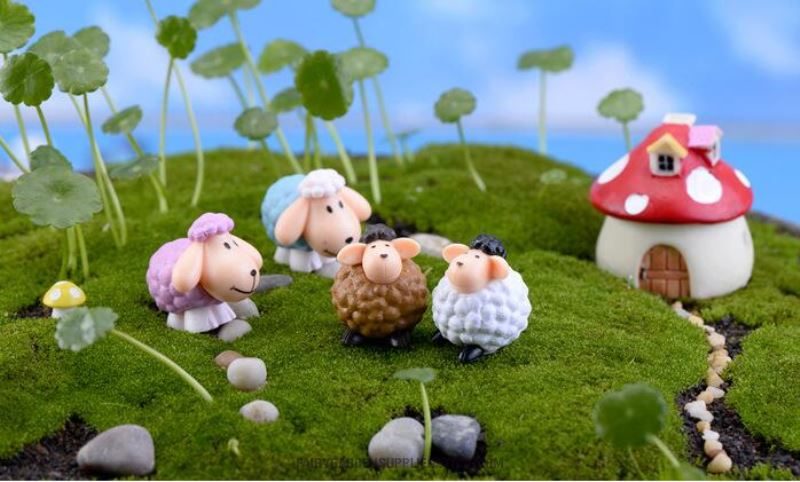 Cute Moss Fairy Garden Animal Pot Bonsai Micro Landscape Miniature Garden Decorate Terrariums Fairy Garden Decoration Fairy Garden Accessories Mini Lovely Big Ears Sheep Doll Diy Material Wholesale Children Toys - 描述图 1
