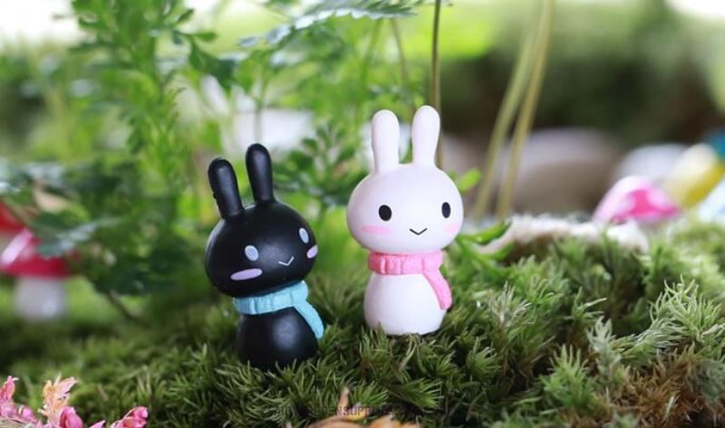 Scarf Rabbit Toys Doll Lovers Pot Bonsa Fairy Garden Decoration Terrariums Fairy Garden Accessories Small Bunnies Small White Rabbit Micro Landscape Miniature Garden - 描述图 1