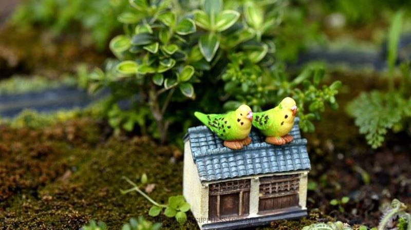 Mini Fairy Garden Birds Pot Bonsai Micro Landscape Miniature Garden Landscaping Material Decorate Terrariums Fairy Garden Decoration Animals Fairy Garden Accessories Gorgeous Parrot Doll - 描述图 3