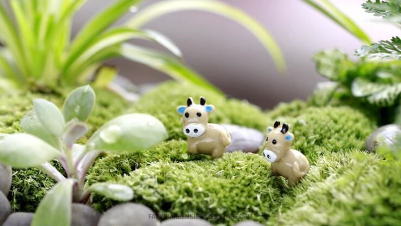 Mini Fairy Garden Cattle Micro Landscape Miniature Garden Pot Bonsai Fairy Garden Ornament Small Cow Doll Combination Diy Assemble Resin Terrariums Fairy Garden Decoration Wholesale Fairy Garden Accessories Supplies - 描述图 3