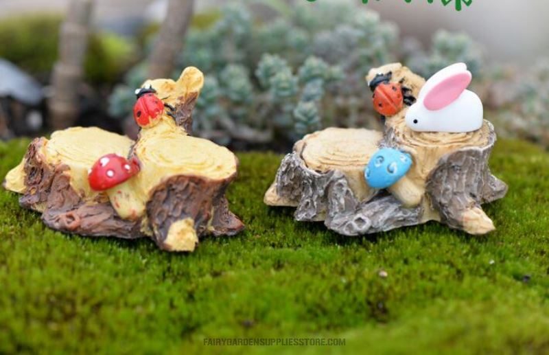 Indoor Succulent Mini Fairy Garden Stump Decoration Terrariums Fairy Garden Accessories Supplies Small Mushroom Ladybug Stub Stump Resin Stake Original Craftwork Pot Bonsai Micro Landscape Miniature Garden Plants Figurine - 描述图 2